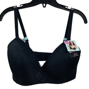 NWT New Maidenform Womens Size 38DD Black Modern Neck Lace Wireless Bra